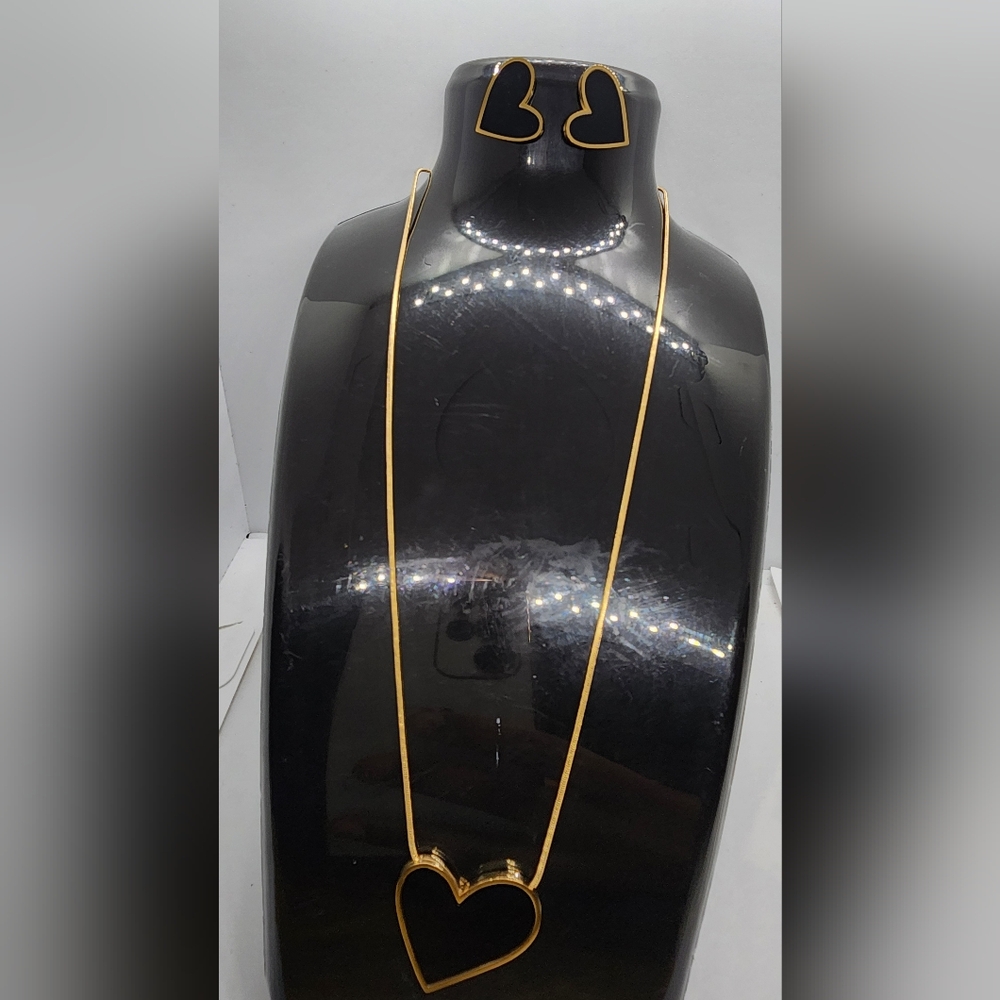 Gold Heart Necklace and Earring Set